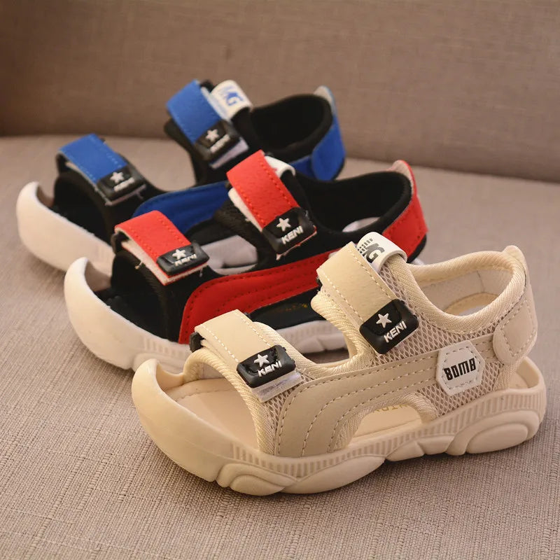 Princepard 2022 Summer Boys' Sandals – Soft Sole Beach Shoes with Anti-Kick Baotou Design for Infants and Toddlers