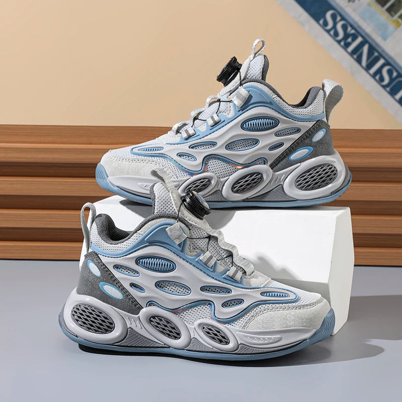 Boys' shoes 2024 New Spring and Autumn Children's sports casual shoes in the children's rotary button breathable mesh shoes