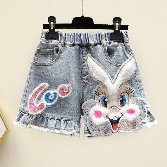 Baby Girl's Summer Cotton Denim Shorts Pants Toddler Kids Cute Swan Flower Soft Jeans for Teenager Girls Children Clothing