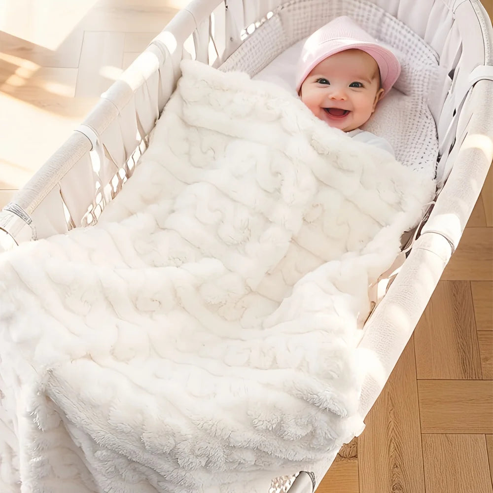 1pc Double-sided 3D Textured Baby Blanket Quick Warm Super Soft Thickened Absorbent Baby Nap Travel Blanket Newborn Soft Model