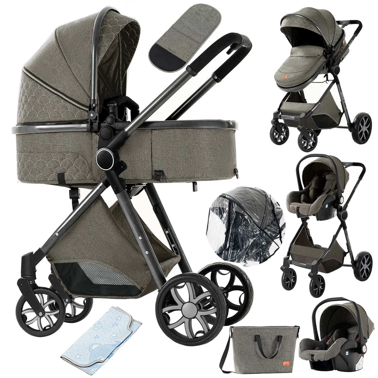 3 in 1 Lightweight Baby Stroller for Newborns Travel Foldable Infant Stroller which can be used as Baby Carriage and Light Cart