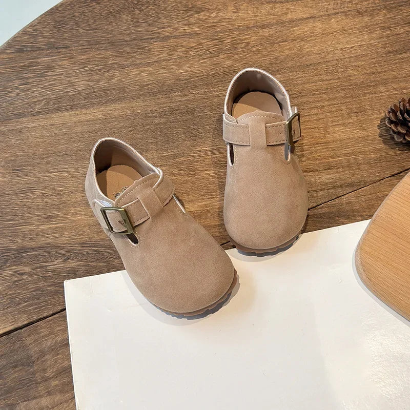 Boys Girls Moccasins Retro Non-slip Sweet Kids Flat Shoes Soft Sole 2024 New Fashion Children Leather Shoes Hook&loop Elegant