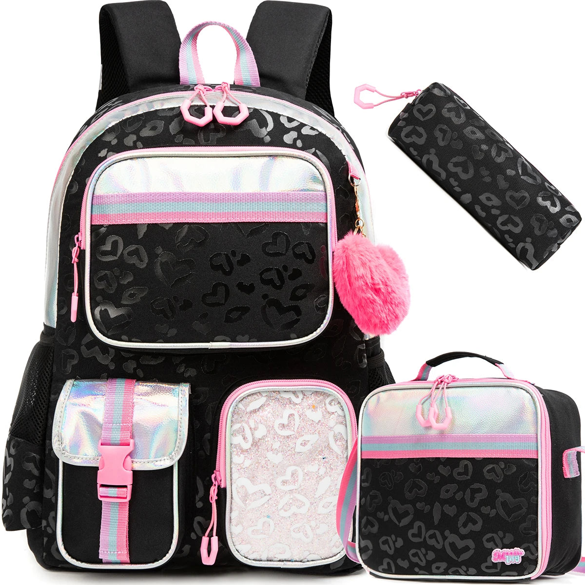 Girls' Macaron Color-Block School Backpack – Large-Capacity, Premium Bag with Rainbow Zipper for Kids and Teens