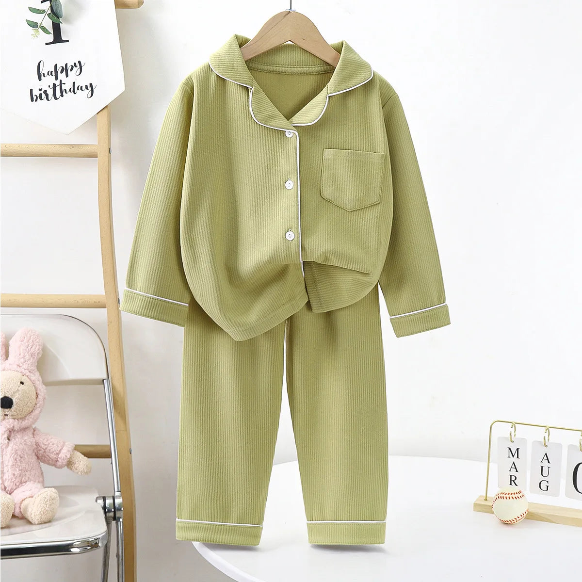 Children Cotton Underwear Set Boy Baby Clothe Girl Button Down Sleepwear Loungewear Spring Fall Kid Long Sleeve Pajama 2pcs Suit