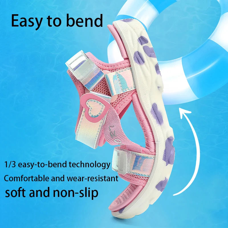Girls' LED Sandals Children's Toddler Sports Beach Blue Pink Girls' Soft Shining Shoes Outdoor Soft Anti-Slip Princess LED Shoe
