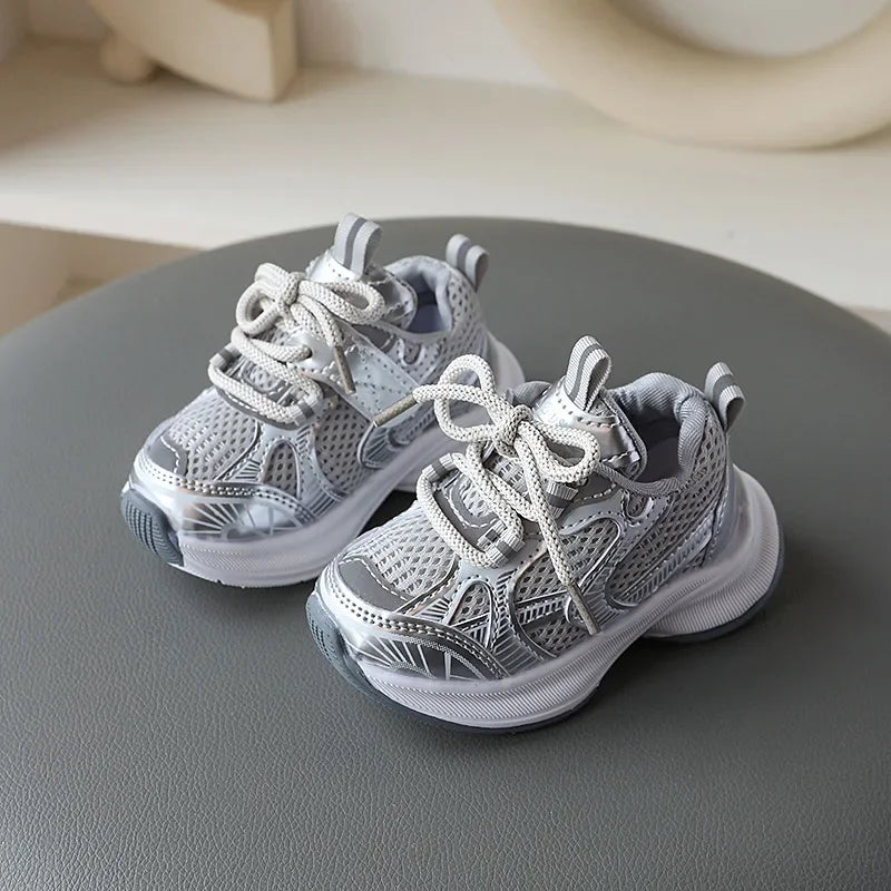 Girls' Sports Shoes 2024 New Style Soft Sole Children's Casual Shoes Fashionable Breathable Stripe Dad Shoes for Kids Boy H08029