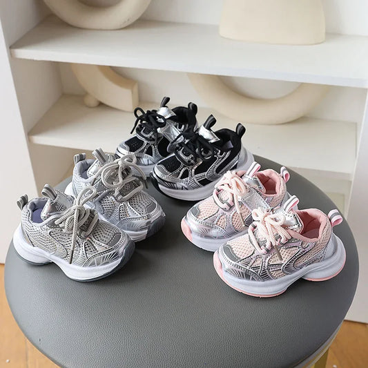 Girls' Sports Shoes 2024 New Style Soft Sole Children's Casual Shoes Fashionable Breathable Stripe Dad Shoes for Kids Boy H08029