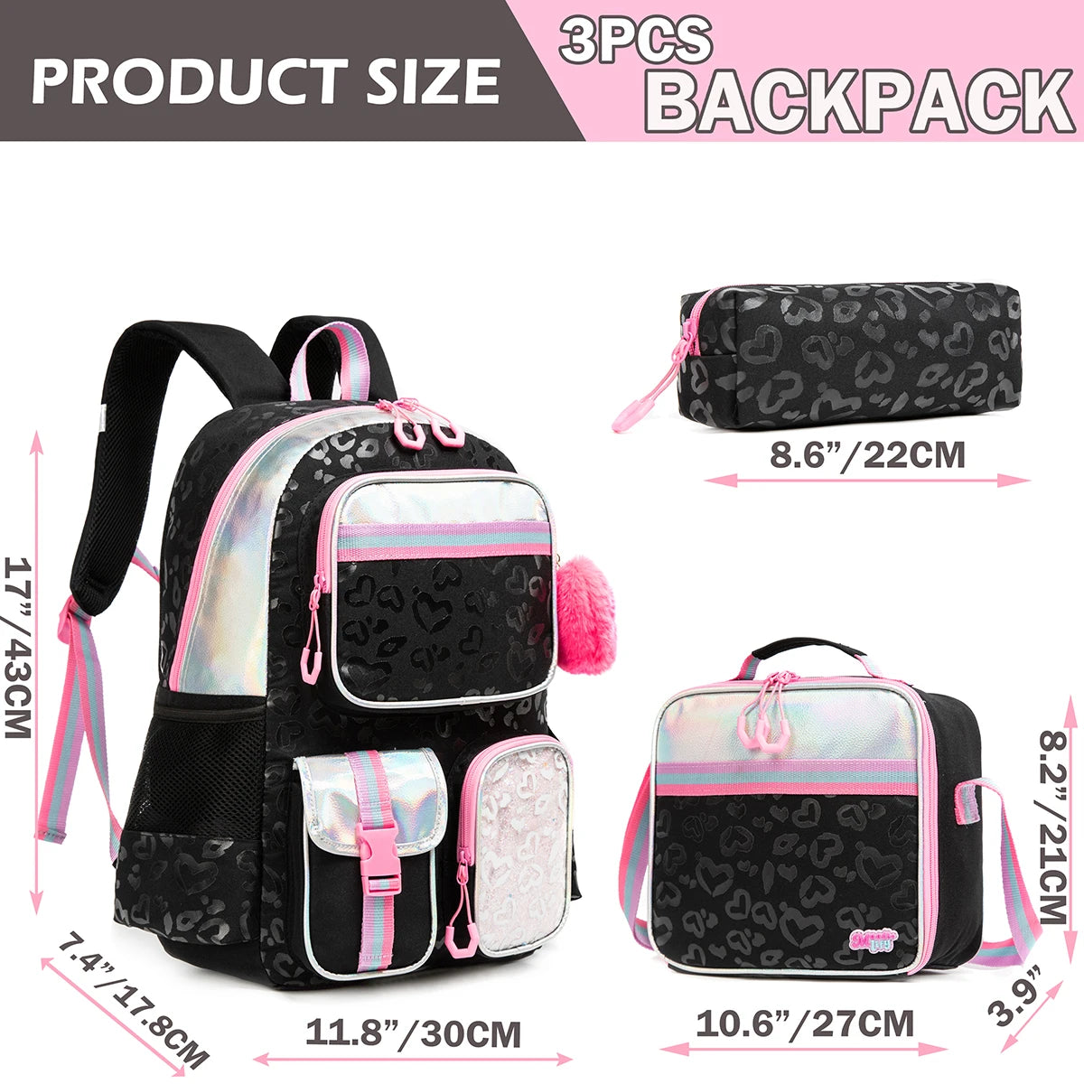 Girls' Macaron Color-Block School Backpack – Large-Capacity, Premium Bag with Rainbow Zipper for Kids and Teens