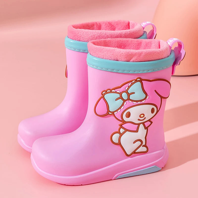 Kawaii Sanrio Children's Short Rain Boots Outdoor Anti-Slip Wear-Resistant Girls' Waterproof Shoes Fashion Winter Warm Rain Shoe