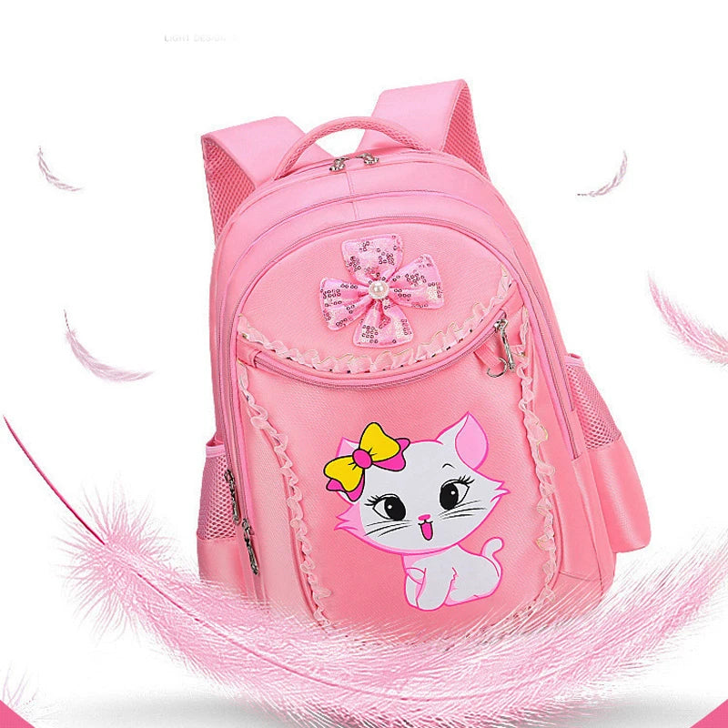 Pink Cat Backpack for Girls – Cute Bowknot Cartoon School Bag, Princess Style Bookbag for Kindergarten and Primary School