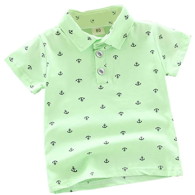 2025 Summer New Boys Fashion Print Short Sleeve Turndown Collar Cotton Shirt Breathable Children Tops Baby Clothes Dropshipping