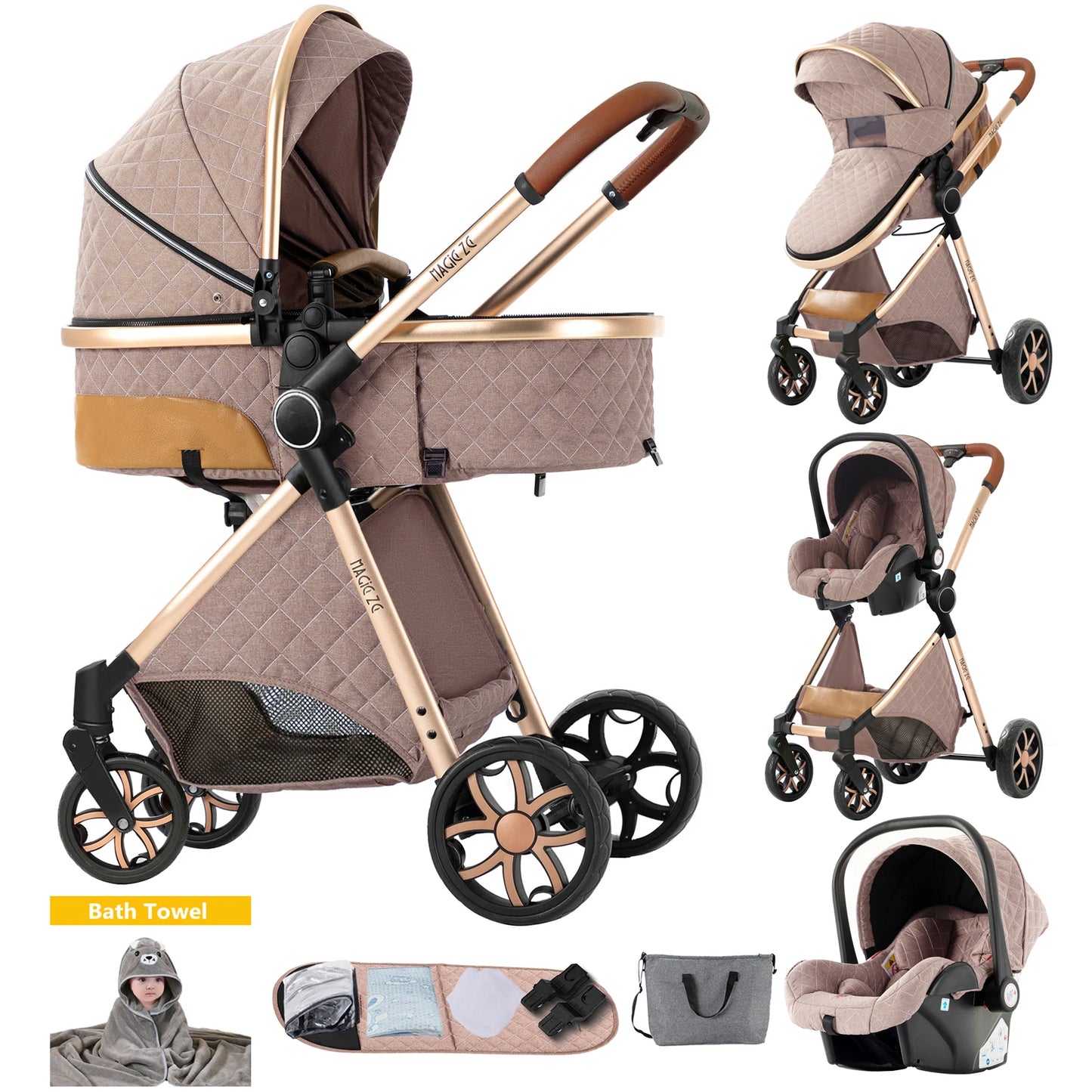 Baby Stroller 3 in 1 Four-wheel stroller Newborn Baby Car Portable Multifunctional Foldable Babies Carriage Cart Pram Mother-kid