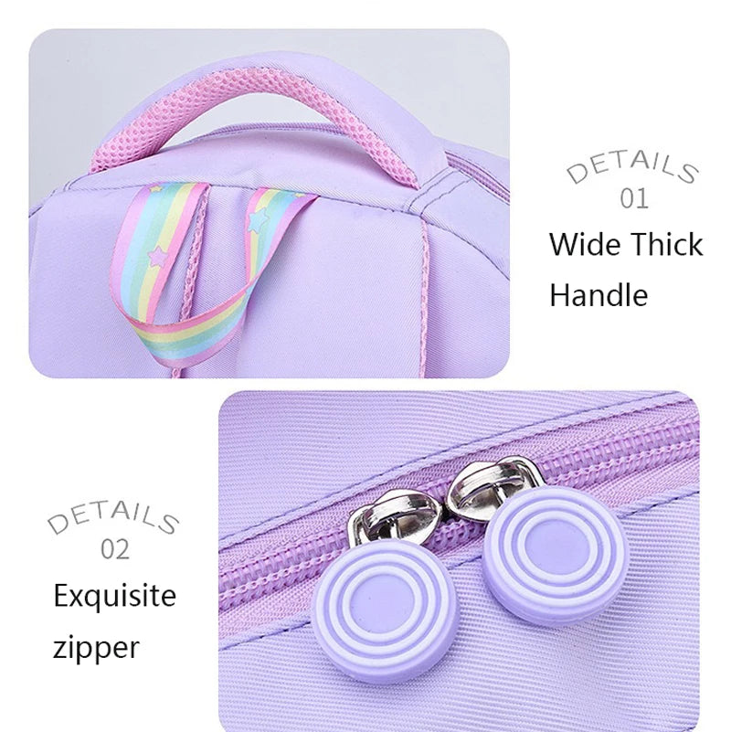 Premium Girls' School Backpack – Macaron Color-Block Design with Rainbow Zipper, Large Capacity Bag for Kids and Teens