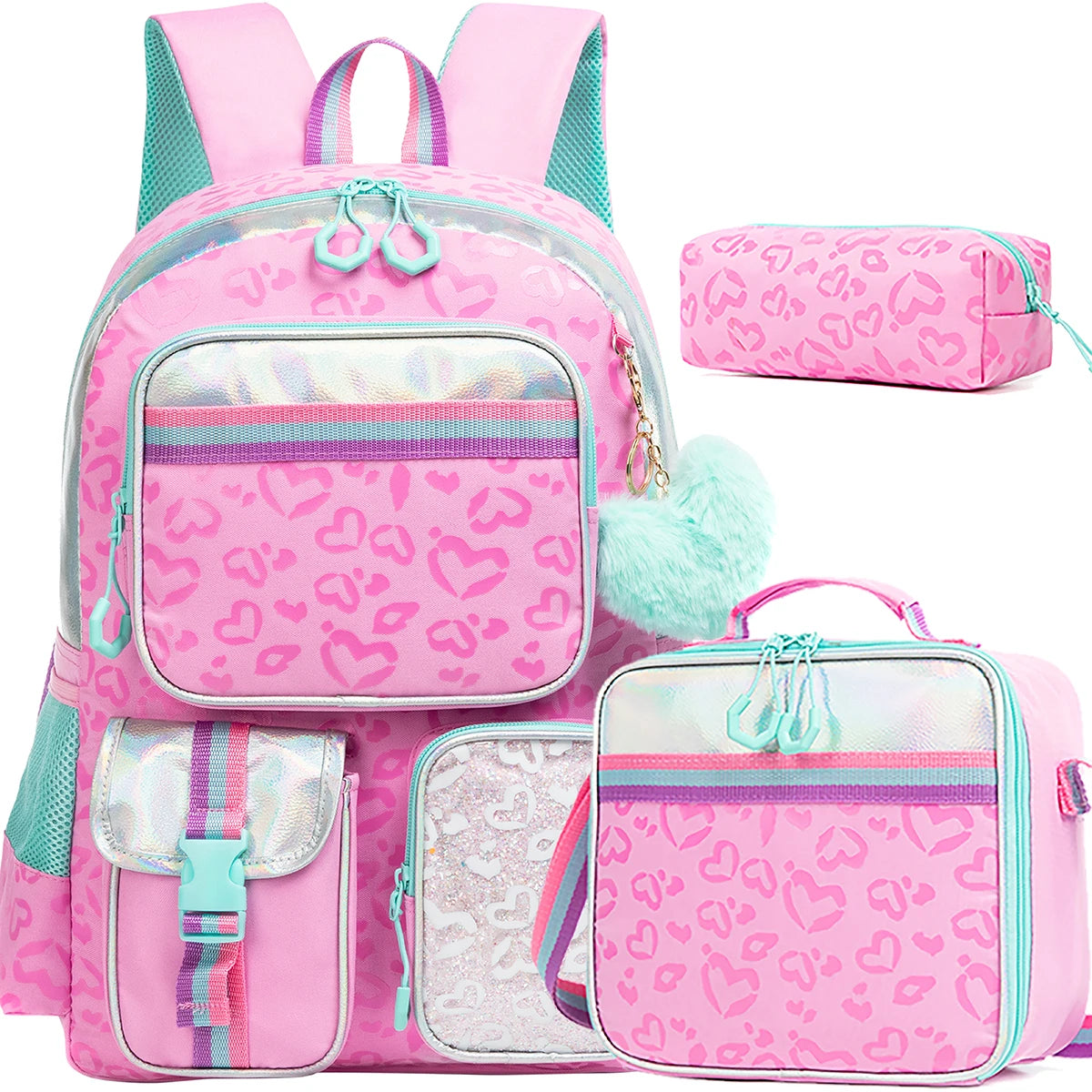Girls' Macaron Color-Block School Backpack – Large-Capacity, Premium Bag with Rainbow Zipper for Kids and Teens