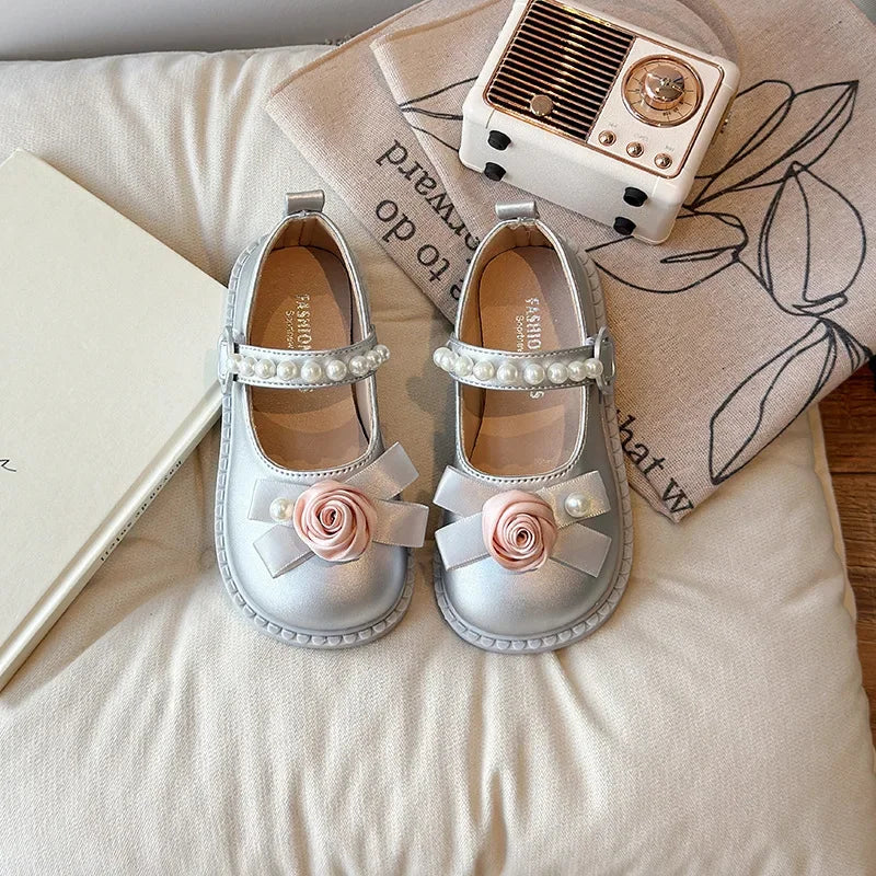 Elegant Girl's Shoes for Wedding Party Chic Flower Kids' Causal Leather Shoes Fashion Sweet Versatile Children Princess Shoes