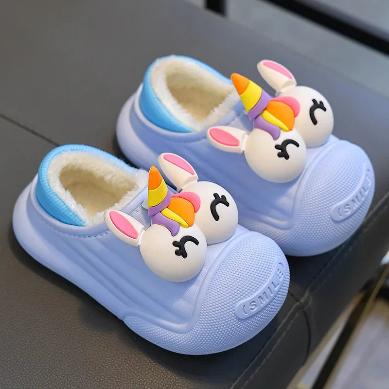 Children Shoes Winter Baby Cartoon Warm Cotton Plush Slippers Antiskid Slippers House Kids Lovely Waterproof Sandalias De Mujer