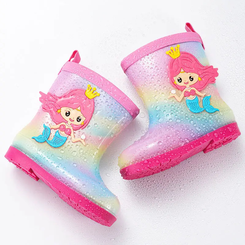 Cartoon Rain Boots For Children Girl Cute Kids Girl Mid-Calf Waterproof Rain Boots Little Baby Girl Outwear Non-Slip Water Boots