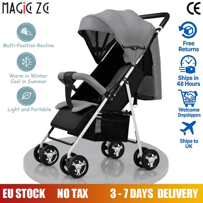 Travel Baby Stroller 4.3kg Ultra Light 68×48×90cm Compact Design Fits Car Boot and Airplane Cabin Easy Folding Pram Buggy Grey
