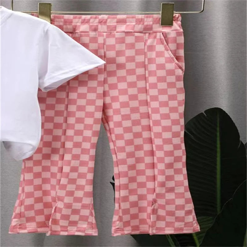 Girls Fashion Clothing Sets Summer New Kids Short Sleeve Suits Print T-Shirts+Pants 2Pcs Children Sweet Outfits 2-10 Years