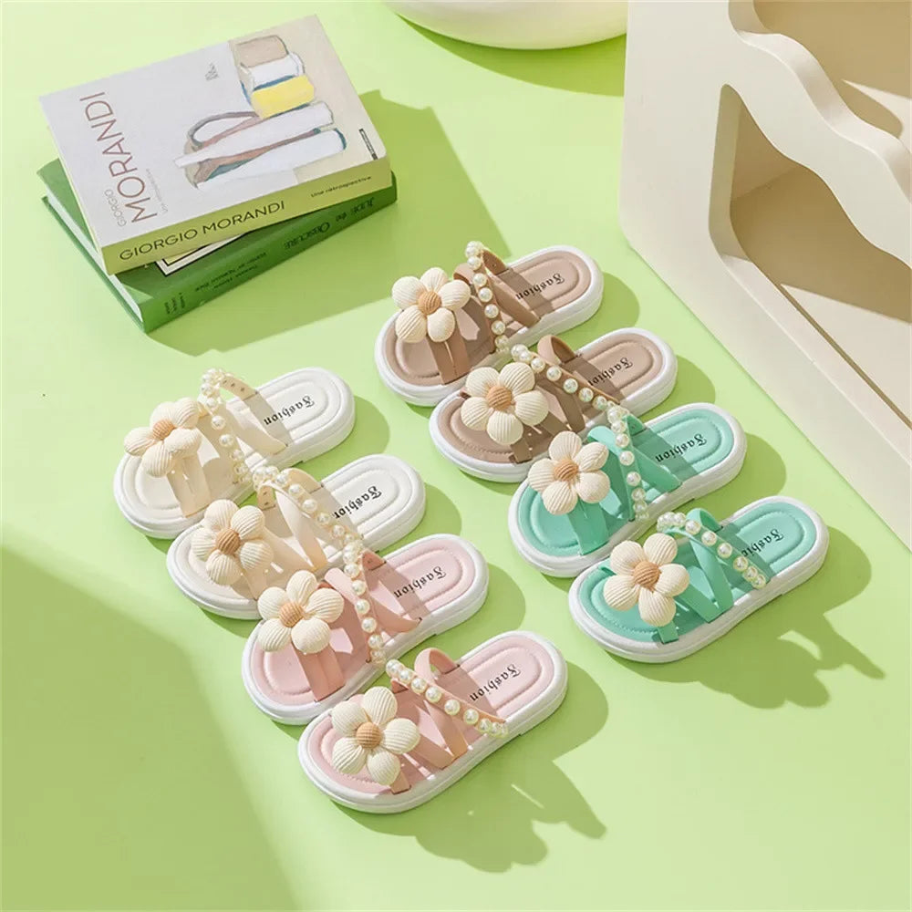 Princess Shoes Beach Shoes Girls Slippers Children's Little Girl Soft Bottom Non-slip Pearl Outside Wear Versatile Cool Slippers