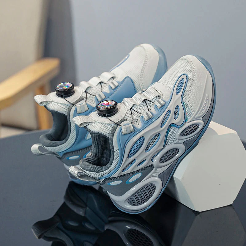 Boys' shoes 2024 New Spring and Autumn Children's sports casual shoes in the children's rotary button breathable mesh shoes