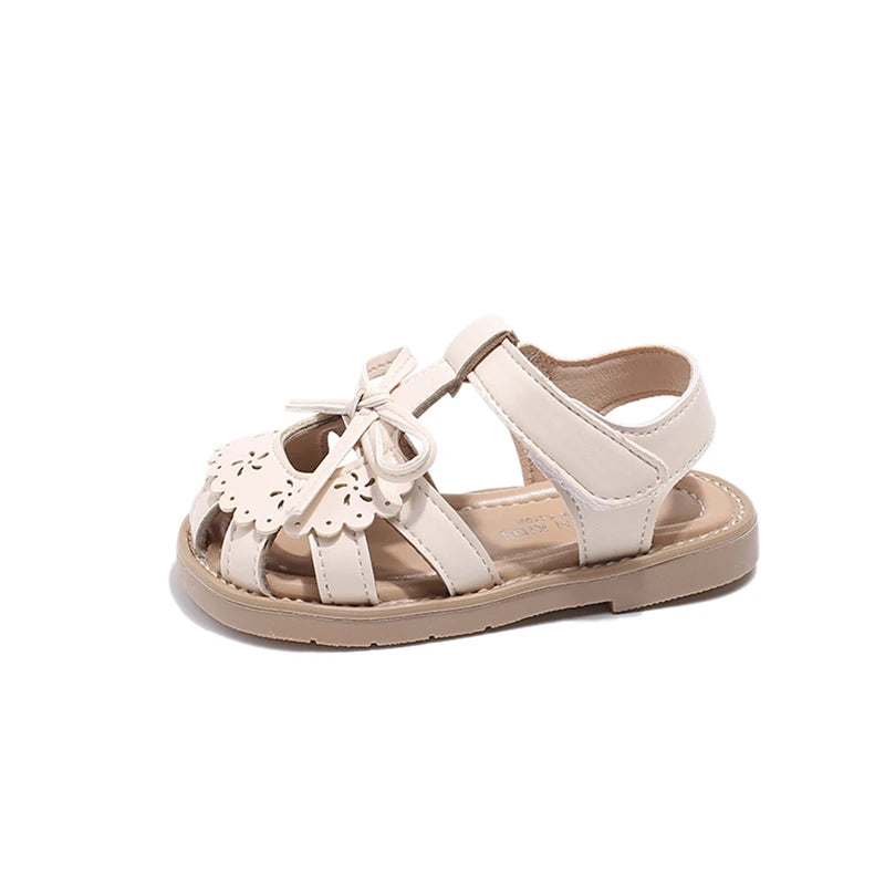 Girls Baby Sandals Summer Bow Beige Soft Girls Walking Shoes 2-12 Years Old Pink Fashion Non-slip Children Sandals Baby Shoes