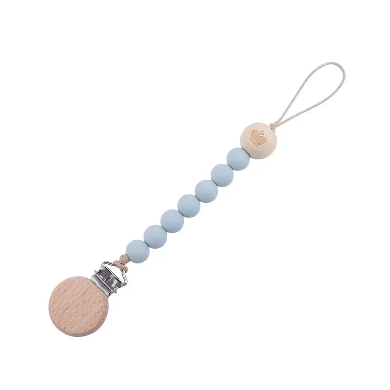 Personalized Baby Pacifier Clip Custom Name Silicone Bead Nipple Dummy Clips Engraved Infant Wood Pacifier Holder Newborn Gift