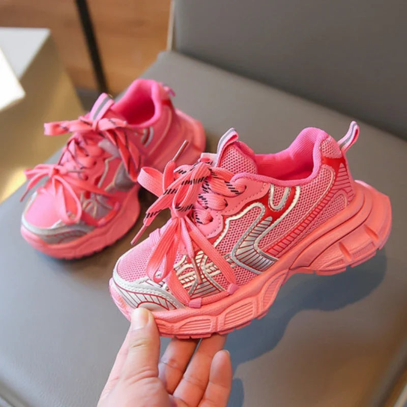 Children's Sneakers Boy Spring Autumn Mesh Girls School Causal Basketball Shoes Fashion Kids Chunky Running Sports Shoes Soft