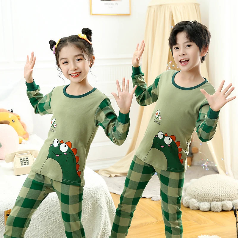 Kids' Cotton Pajama Set – Soft Full-Sleeve Sleepwear for Boys and Girls, Cartoon Print, Ideal for Spring, Autumn, and Winter