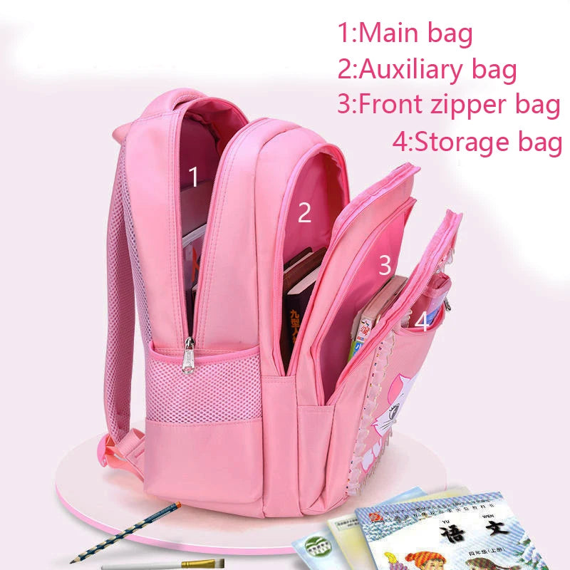 Pink Cat Backpack for Girls – Cute Bowknot Cartoon School Bag, Princess Style Bookbag for Kindergarten and Primary School