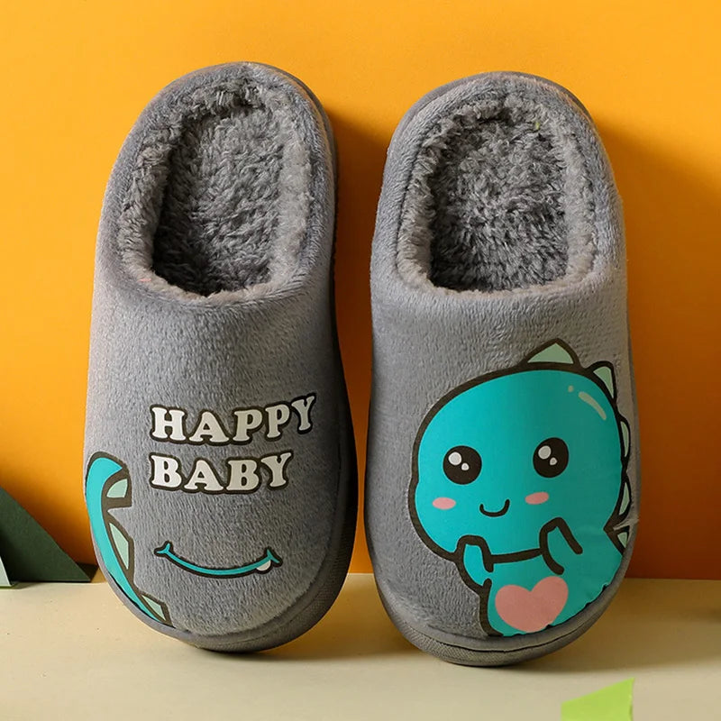 Winter Children‘s Slippers New Kids Slippers Dinosaur Warm Plush Indoor Autumn Non-Slip Soft Plush Slipper For Boys Girls