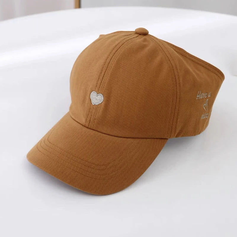 Embroidery Heart Kids Empty Top Hats Korean Girl Summer Sunshade Ponytail Baseball Caps Solid Color Outdoor Children Sun Hats