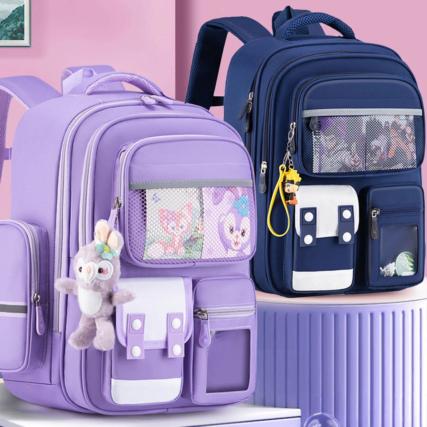 Lightweight Waterproof Backpack for Primary School Students (Grades 1–6) – Spine Protection and Load-Reduction Double Shoulder Bag