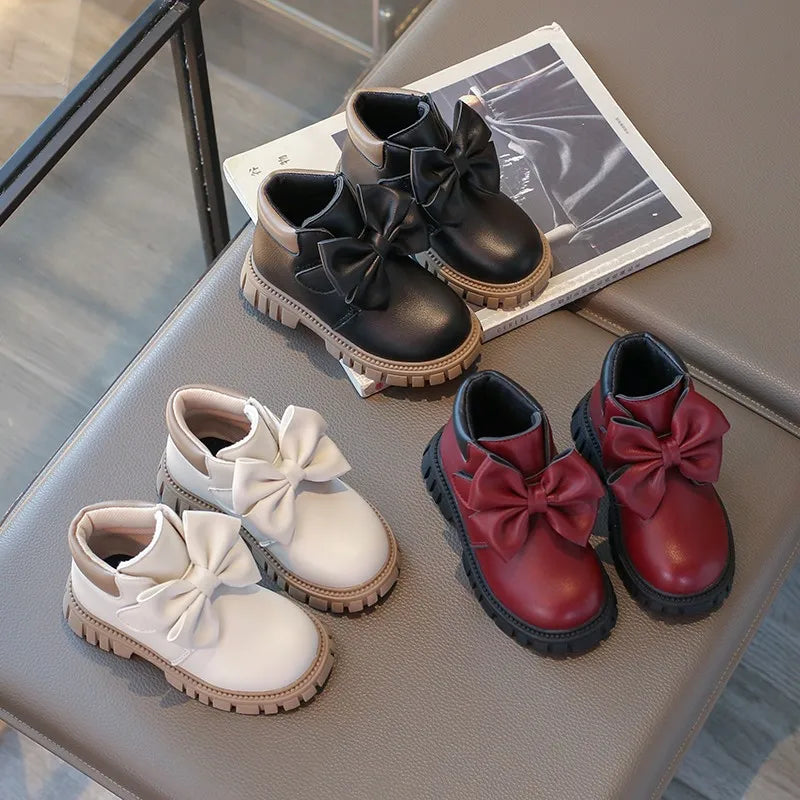 Girls Boots Bow Kids Fashion Buckle Cool Solid Color Toddler Girls Shoes Children Casual Boots Versatile Spring New Simple