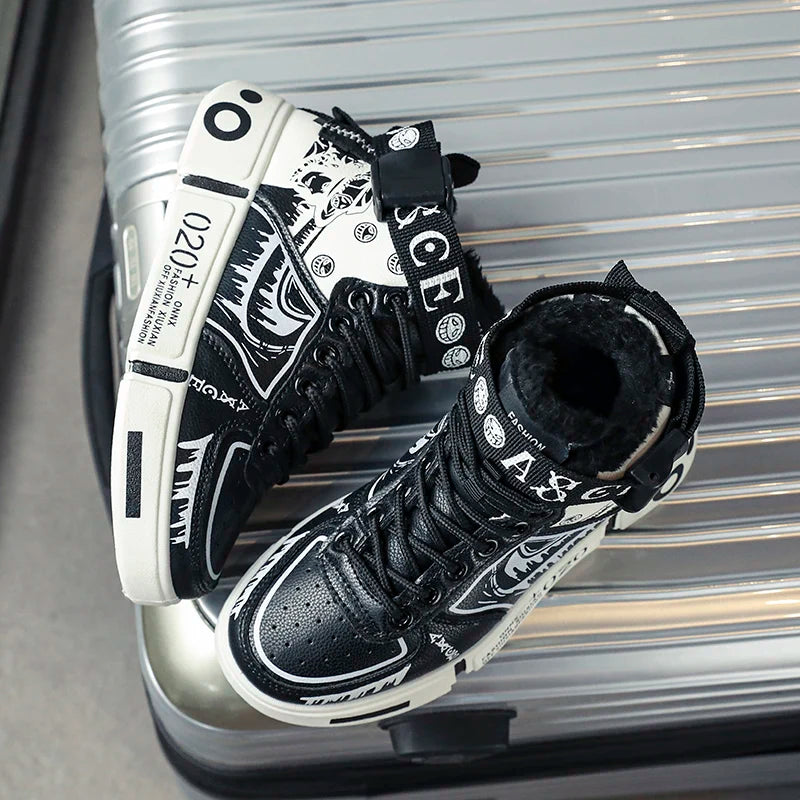 Boys' shoes Cotton shoes Winter 2025 new fleece thickened children's sports shoes large children high top board shoes