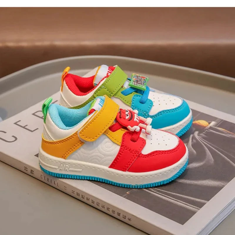 Fashion Colorful Children's Sports Board Shoes Breathable Comfortable Casual Sneakers Hook Loop Soft Thick Sole Outdoor Non Slip