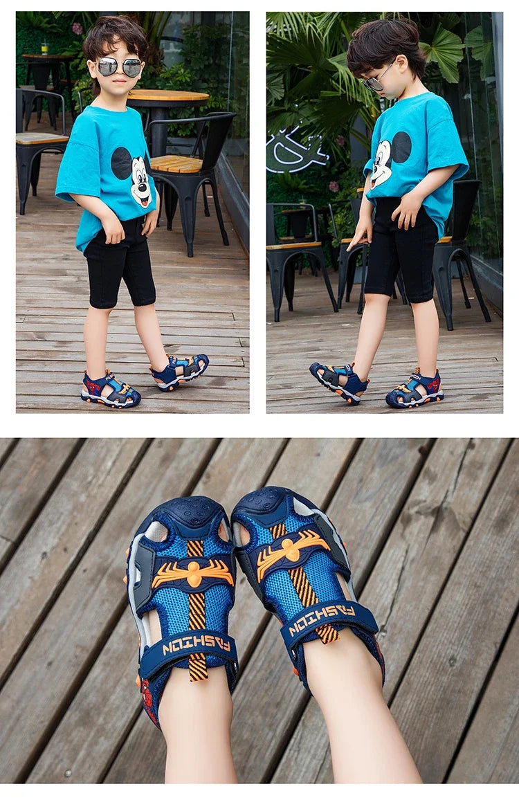 Summer Kids' Sports Sandals – Breathable Hollow-Out Design, Non-Slip Soft Soles for Boys and Girls in Black, Red, Gray, and Blue