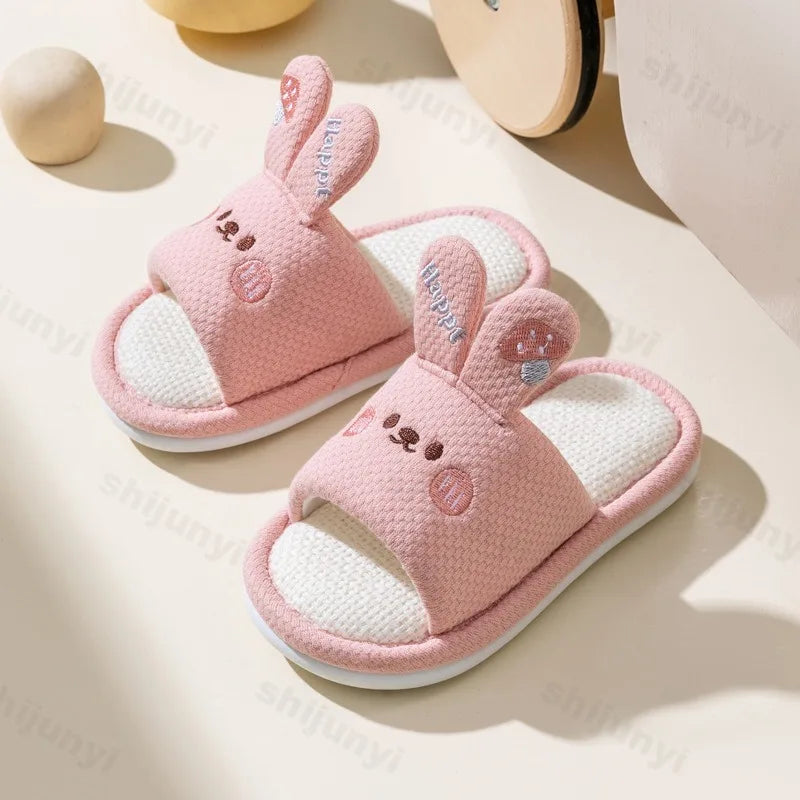 Capybara Slippers Children's Sandals Anti-slip Cartoon Slippers 2025 Summer Linen Floor Shoes Indoor Breathable Home Slippers