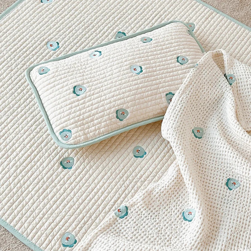 Ins Korean Bear Embroidery Baby Quilted Pillow Core Children Summer Mesh Cloth Pure Cotton Breathable Sweat-absorbing Pillow