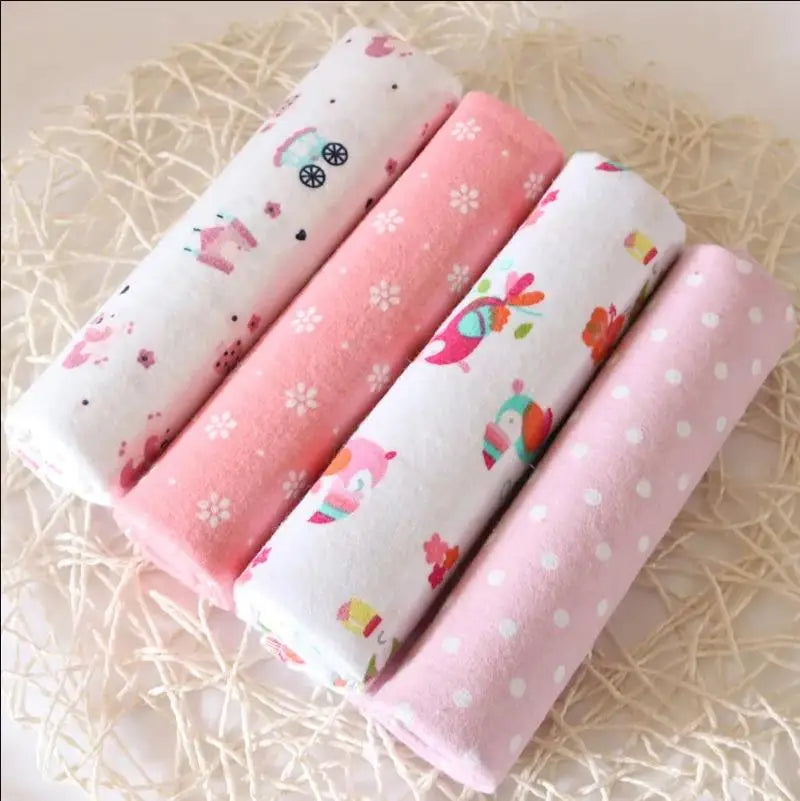 4Pcs/Pack New Color Cotton Flannel Diapers Baby Swaddles Wrap Receiving Bedsheet Print Blankets For Baby Girls Boys 76*76CM