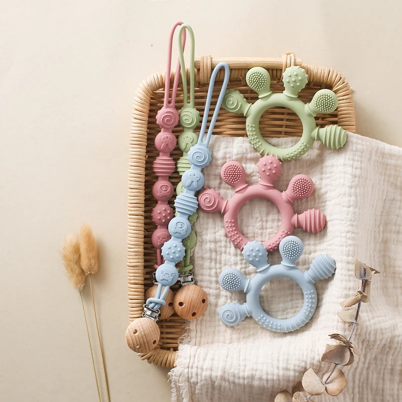 Finger Teether Silicone Pacifier Chain Baby Teether No BPA Teething Ring Gum Baby Care Equipment Silicone Baby Care Utensils