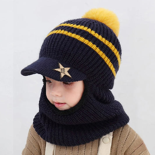 Kids Knitted Scarf And Hat Set Luxury Winter Warm Soft Crochet Hats And Scarves Beanie Caps For Boys Girls 2-8 Years