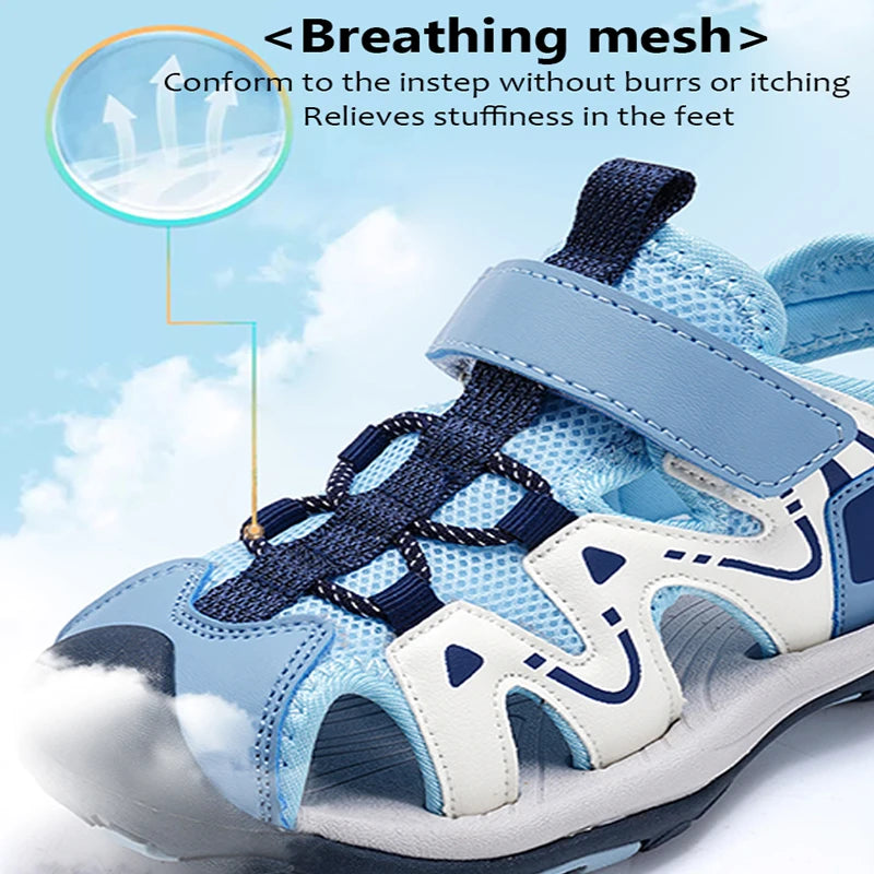 Summer Kids Beach Sandals Shoes Closed Toe Anti Bump Children's Walking Flat Shoe Outdoor Breathable Boy's Soft Sole Sandals