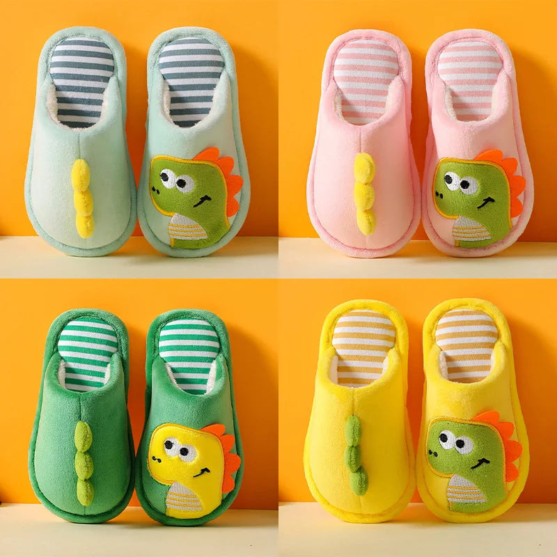 Winter Children‘s Slippers New Kids Slippers Dinosaur Warm Plush Indoor Autumn Non-Slip Soft Plush Slipper For Boys Girls