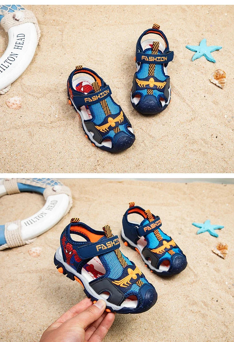 Summer Kids' Sports Sandals – Breathable Hollow-Out Design, Non-Slip Soft Soles for Boys and Girls in Black, Red, Gray, and Blue