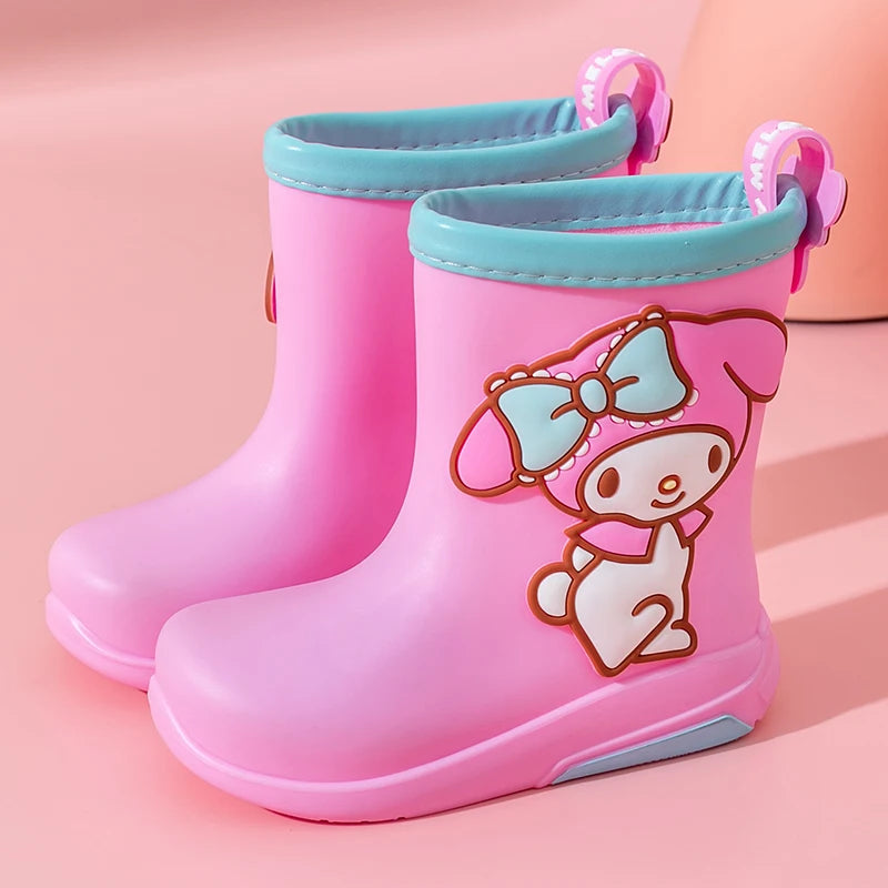 Kawaii Sanrio Children's Short Rain Boots Outdoor Anti-Slip Wear-Resistant Girls' Waterproof Shoes Fashion Winter Warm Rain Shoe