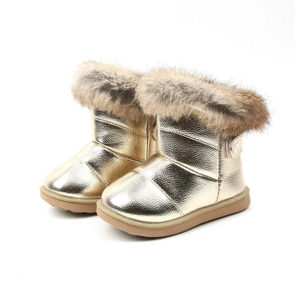 New Winter Baby Girls Boots Casual Warm Rabbit Fur Mid-Calf Boots Shoes Child Slip-On Round Toe Platform Snow Boots Shoes H01259
