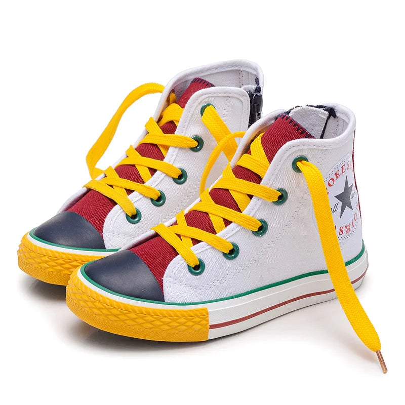 Opoee Children's Shoe Wholesale 2023 Spring Boys' and Girls' Board Shoes Korean Edition Colored Fashion Mid Top Children's Canva