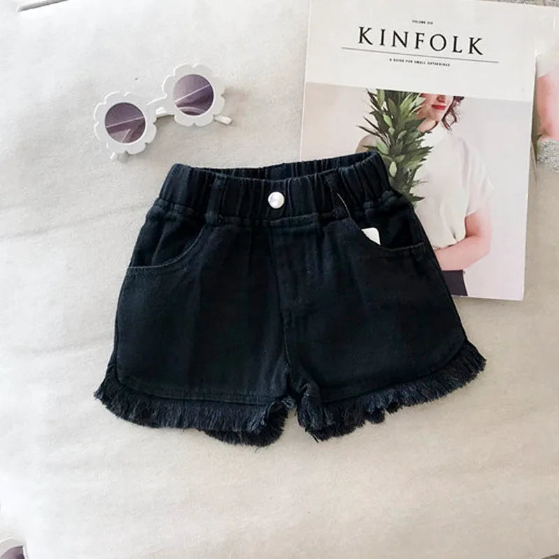 Children's Summer New Solid Color Korean Pants Girls Casual White Jeans Children Black Shorts Baby Hot Pants Kids Shorts