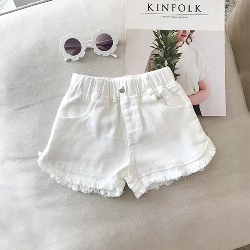 Children's Summer New Solid Color Korean Pants Girls Casual White Jeans Children Black Shorts Baby Hot Pants Kids Shorts